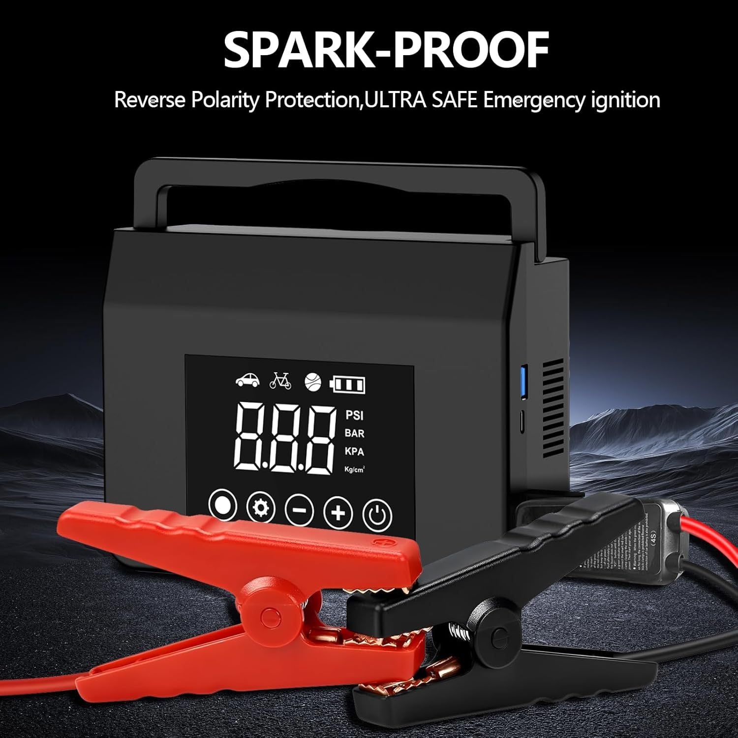A Portable Car Jump Starter, With 4000A Battery Booster, 12V Jump Starter  Gas Engines Up To 8.0L, Diesel Up To 6.0L Equipped With Smart Clamp Cables, USB Quick Charge And LED Flashlight