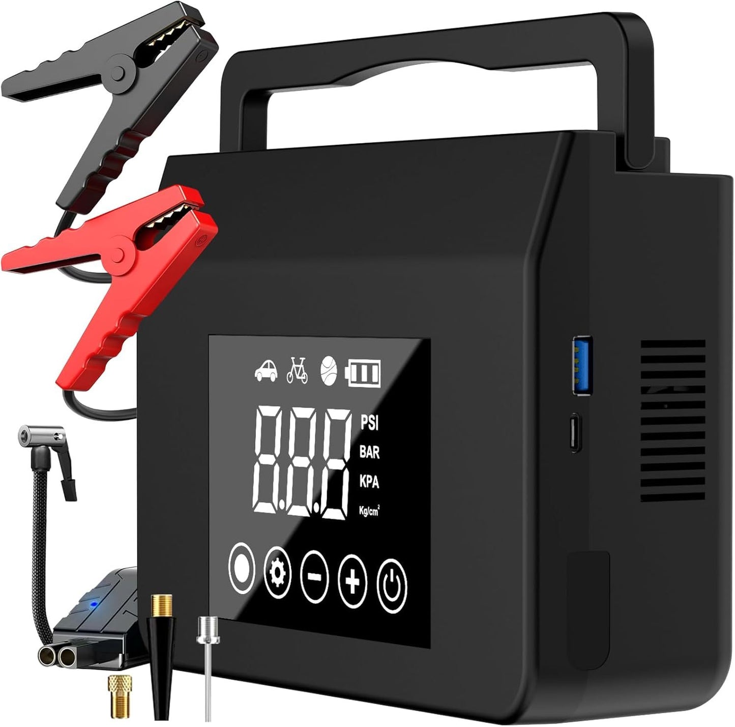 A Portable Car Jump Starter, With 4000A Battery Booster, 12V Jump Starter  Gas Engines Up To 8.0L, Diesel Up To 6.0L Equipped With Smart Clamp Cables, USB Quick Charge And LED Flashlight