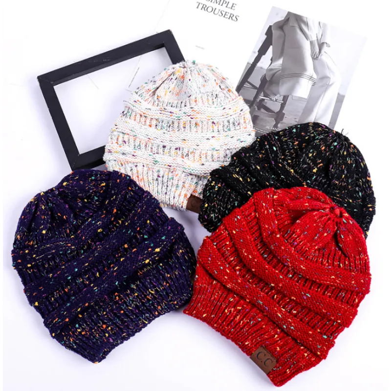 High Bun Ponytail Beanie Hat Chunky Soft Stretch Cable Knit Warm Fuzzy Lined Skull Beanie Acrylic Hats Men And Women