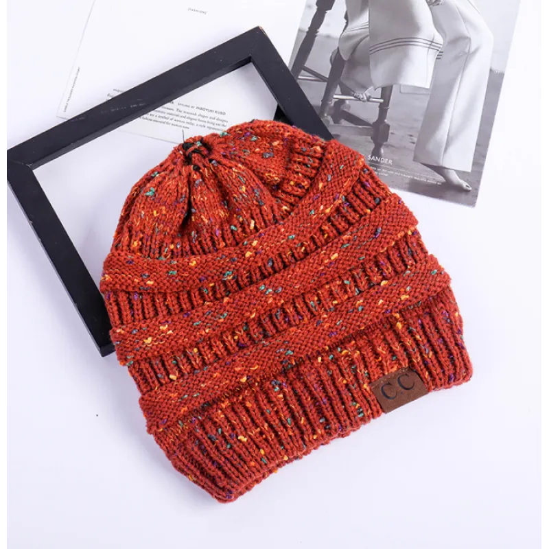 High Bun Ponytail Beanie Hat Chunky Soft Stretch Cable Knit Warm Fuzzy Lined Skull Beanie Acrylic Hats Men And Women