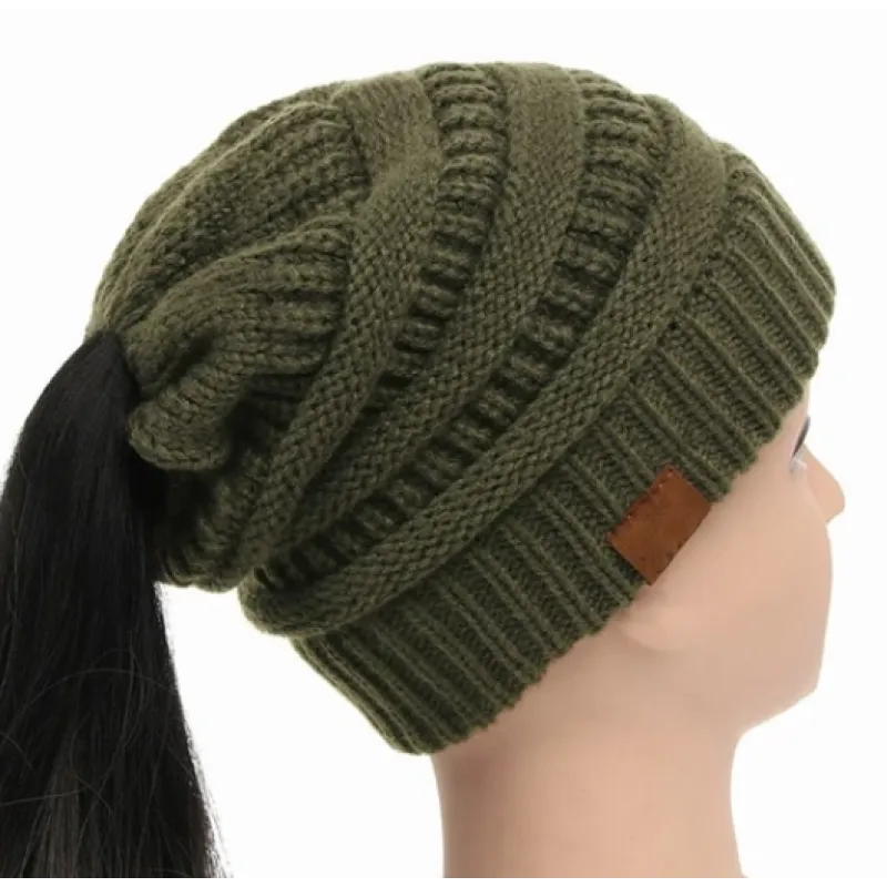 High Bun Ponytail Beanie Hat Chunky Soft Stretch Cable Knit Warm Fuzzy Lined Skull Beanie Acrylic Hats Men And Women