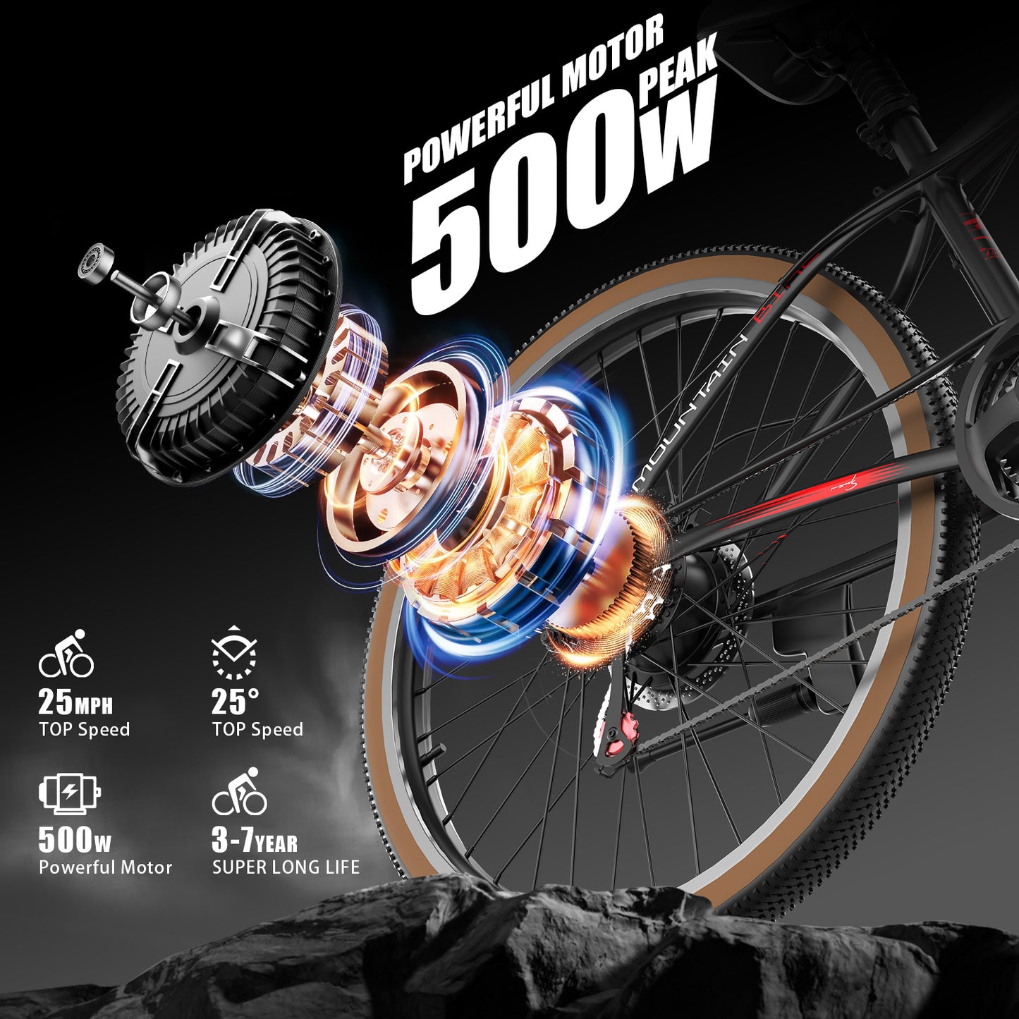 Electric Bike For Adults, 500W Motor, 22mph 45miles Range Electric Mountain Bike, 360Wh Removable Battery, 26in Tires E Bikes For Commuting Outdoor, Professional 7-Speed